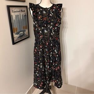 Madewell Black Floral Button-Front Corduroy Midi Dress | Size 10